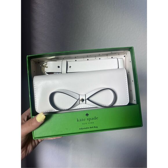 kate spade Handbags - Kate Spade Adjustable Leather Belt Bag White with Bow Small/Medium